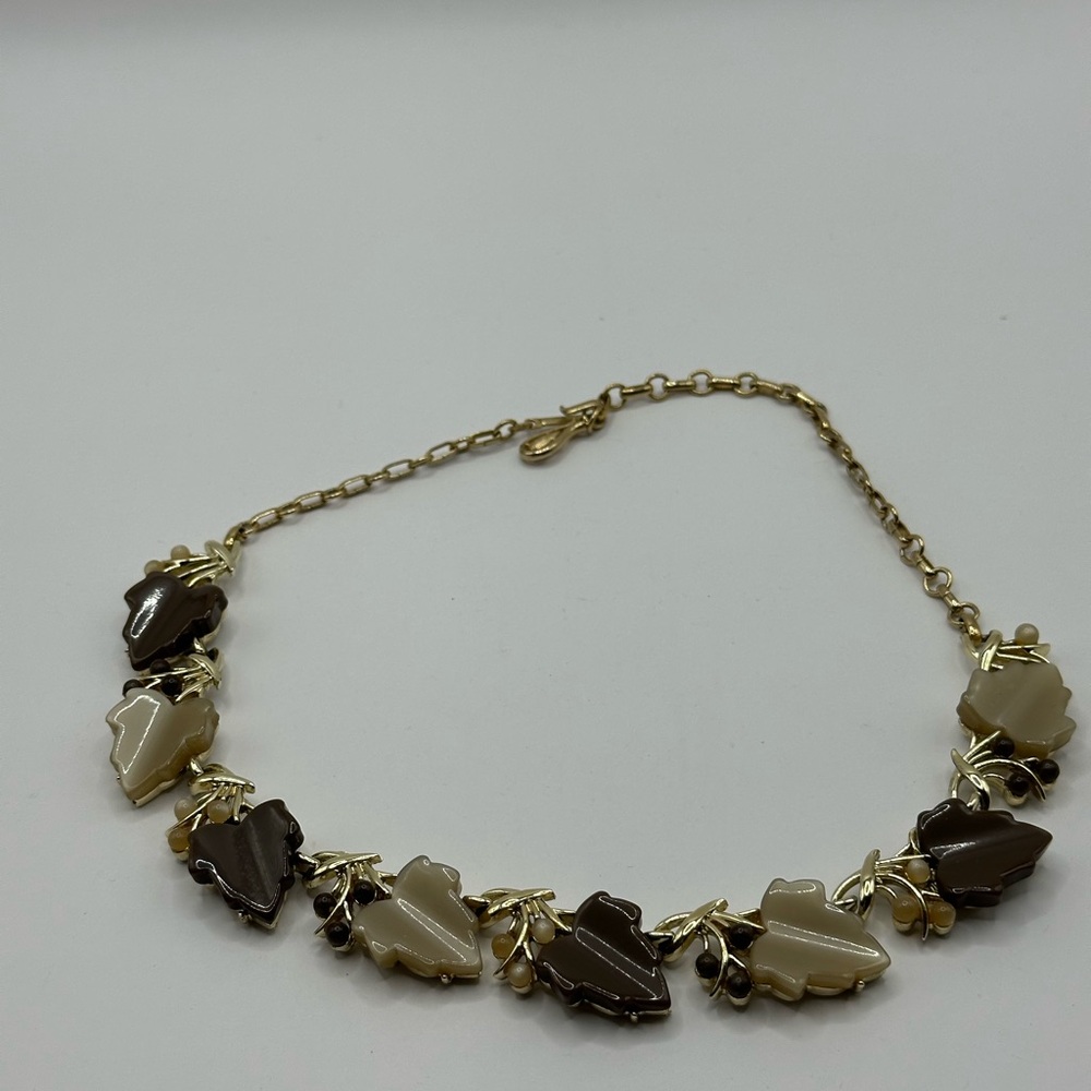 Vintage Coro Tan and Brown Leaf Necklace